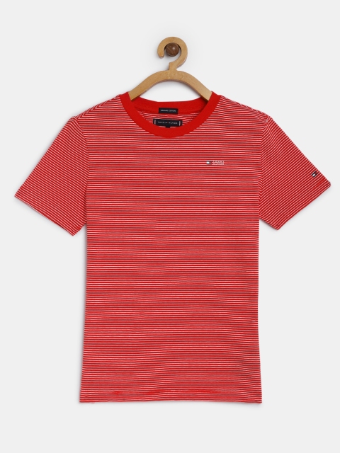 

Tommy Hilfiger Boys Red Striped Pure Cotton Round Neck T-shirt