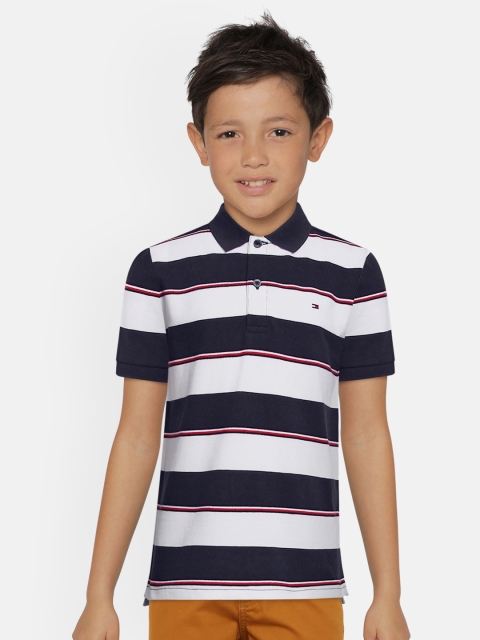 

Tommy Hilfiger Boys Navy Blue Striped Pure Cotton Polo Collar T-shirt