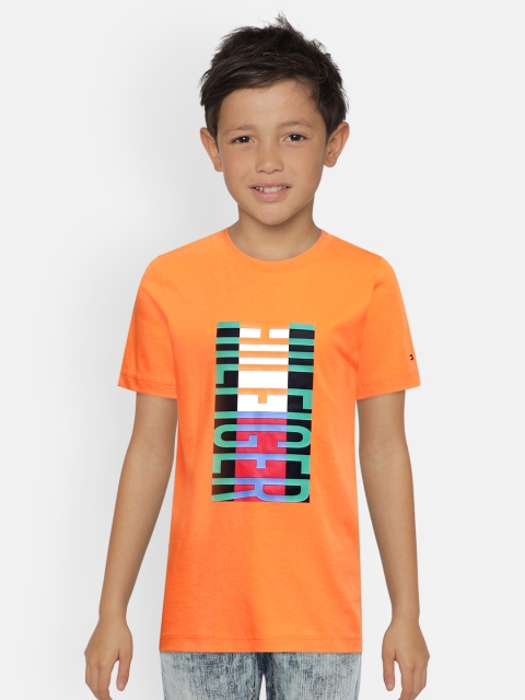 

Tommy Hilfiger Boys Orange Printed Round Neck Cotton T-shirt