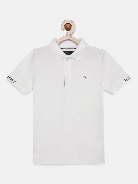 

Tommy Hilfiger Boys White Solid Pure Cotton Slim Fit Polo Collar T-shirt
