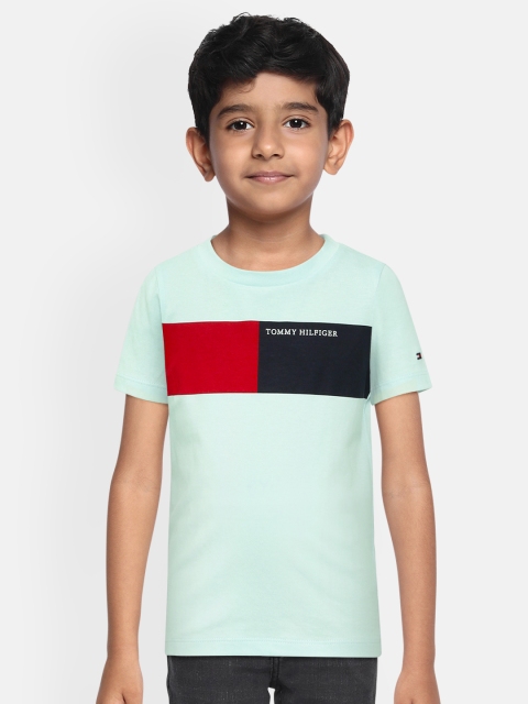 

Tommy Hilfiger Boys Turquoise Blue Colourblocked Pure Cotton Round Neck T-shirt
