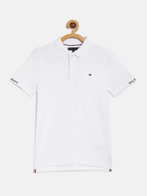 

Tommy Hilfiger Boys White Slim Fit Solid Polo Collar T-shirt