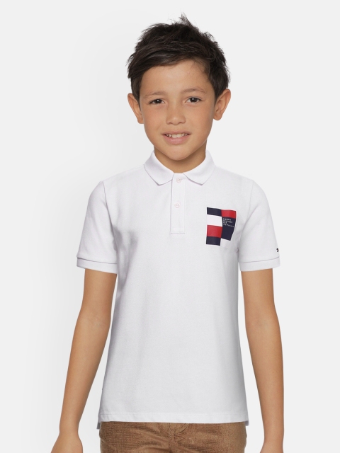 

Tommy Hilfiger Boys White Printed Pure Cotton Polo Collar T-shirt