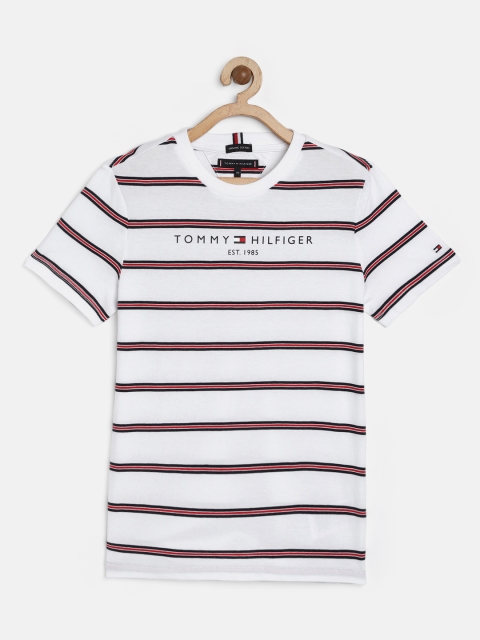 

Tommy Hilfiger Boys White Striped Pure Cotton Round Neck T-shirt
