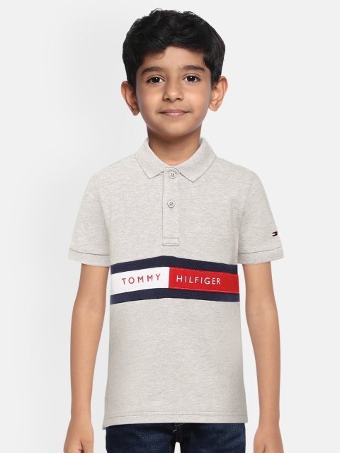 

Tommy Hilfiger Boys Grey Printed Pure Cotton Polo Collar T-shirt