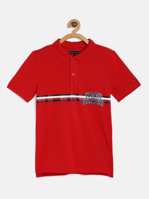 

Tommy Hilfiger Boys Red Solid Pure Cotton Polo Collar T-shirt