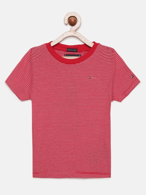 

Tommy Hilfiger Boys Red & White Striped Pure Cotton Round Neck T-shirt