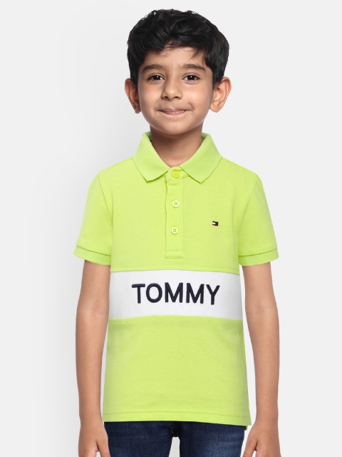 

Tommy Hilfiger Boys Lime Green Printed Pure Cotton Polo Collar T-shirt