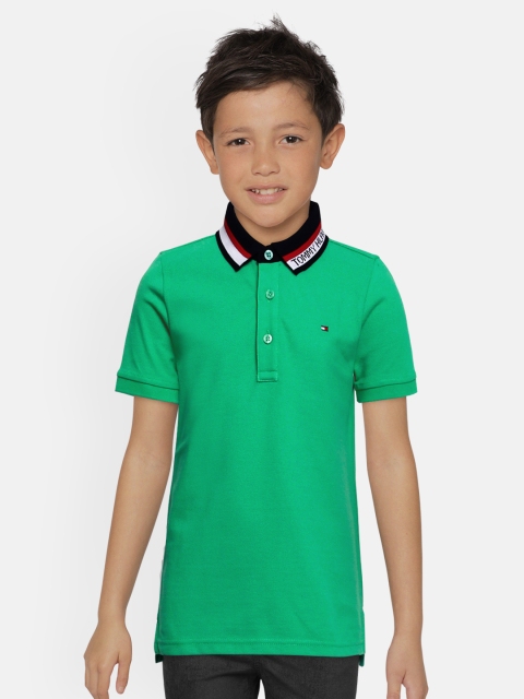 

Tommy Hilfiger Boys Green Solid Pure Cotton Polo Collar T-shirt