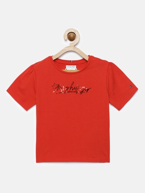 

Tommy Hilfiger Girls Red Printed Organic Cotton Round Neck T-shirt