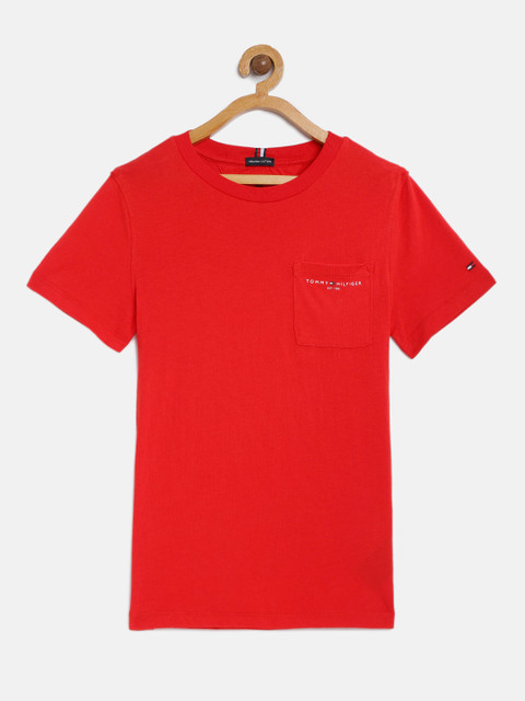 

Tommy Hilfiger Boys Red Solid Organic Cotton Round Neck T-shirt