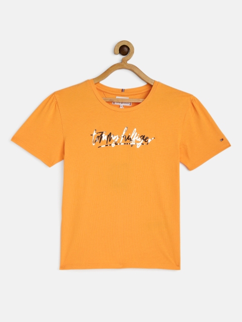 

Tommy Hilfiger Girls Orange Printed Organic Cotton Round Neck T-shirt