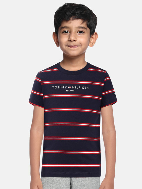 

Tommy Hilfiger Boys Navy Blue & Red LB ESSENTIAL STRIPE Pure Organic Cotton T-shirt
