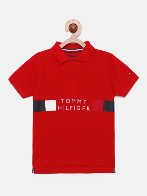 

Tommy Hilfiger Infant Boys Red Printed Pure Cotton Polo Collar T-shirt