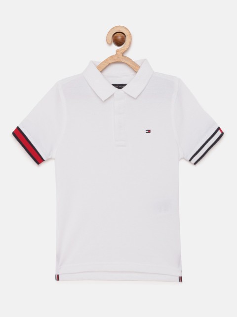 

Tommy Hilfiger Boys White Solid Pure Cotton Polo Collar T-shirt