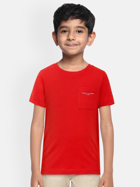 

Tommy Hilfiger Boys Red Solid LB ESSENTIAL POCKET Pure Organic Cotton T-shirt