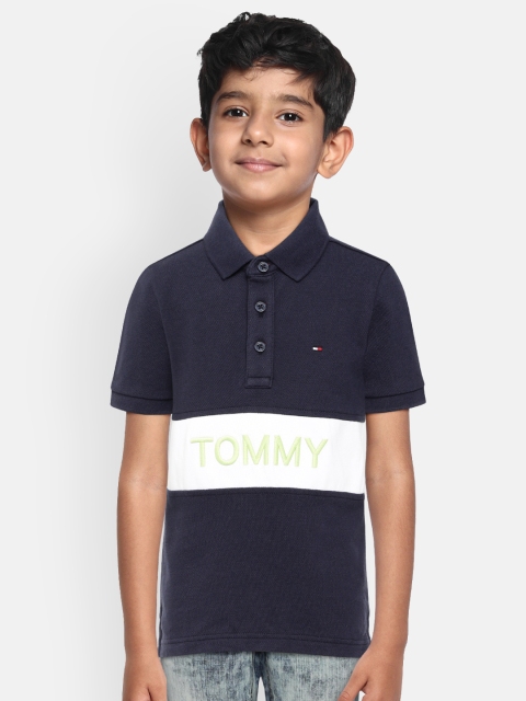 

Tommy Hilfiger Boys Navy Blue Printed Pure Cotton Polo Collar T-shirt