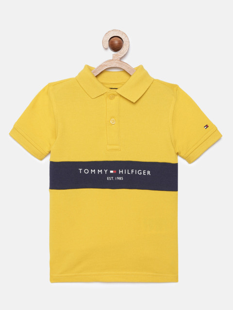 

Tommy Hilfiger Boys Yellow Printed Organic Cotton Polo Collar T-shirt