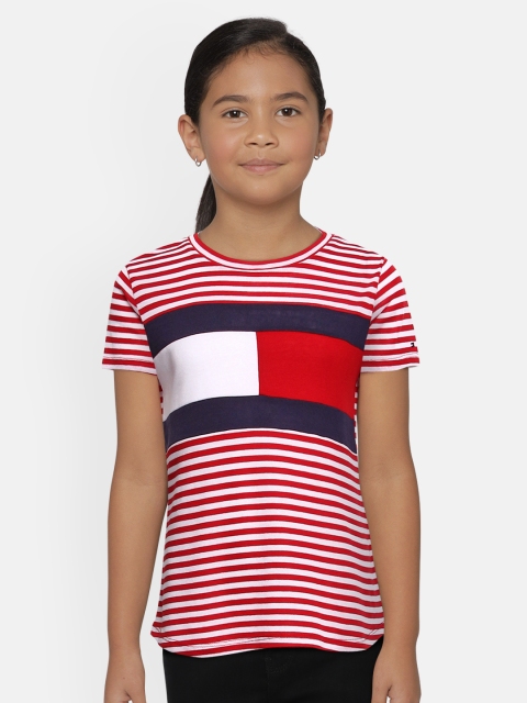 

Tommy Hilfiger Girls Red Striped Round Neck T-shirt