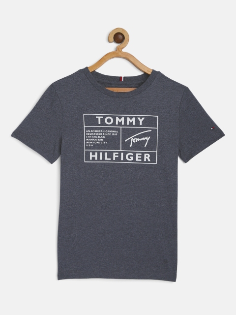 

Tommy Hilfiger Boys Navy Blue Printed Round Neck Pure Cotton T-shirt