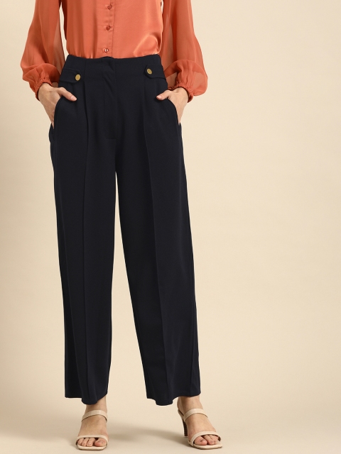 

all about you Women Black Solid High-Rise Pleated Parallel Trousers