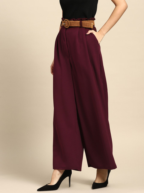 

all about you Women Maroon High-Rise Pleated Parallel Trousers