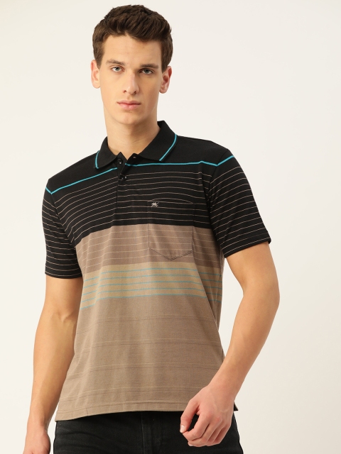 

Monte Carlo Men Taupe & Black Striped Polo Collar T-shirt
