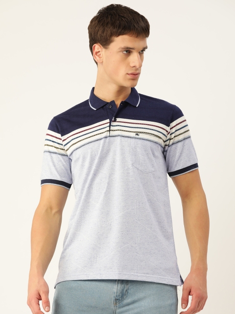 

Monte Carlo Men Blue Striped Polo Collar T-shirt