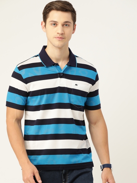 

Monte Carlo Men Blue White Pure Cotton Striped Polo Collar Pure Cotton T-shirt