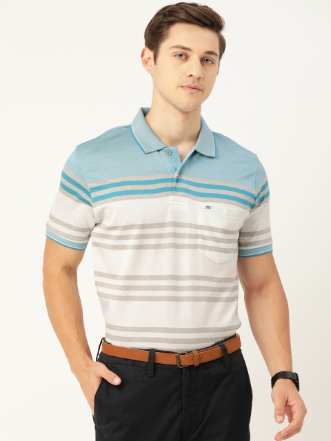 

Monte Carlo Men White & Blue Pure Cotton Striped Polo Collar T-shirt