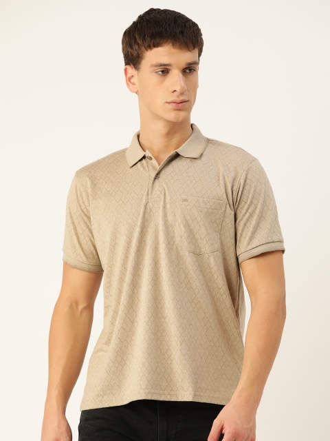 

Monte Carlo Men Beige Self-Checked Polo Collar T-shirt