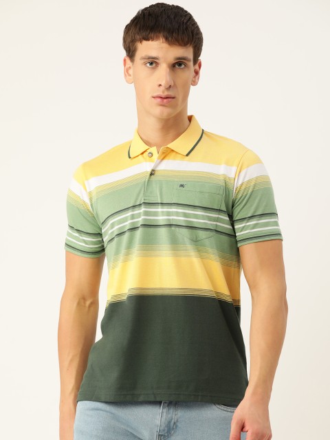 

Monte Carlo Men Green & Yellow Striped Polo Collar T-shirt