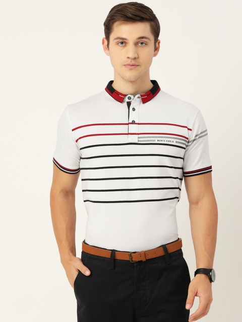 

Monte Carlo Men White & Black Striped Polo Collar T-shirt