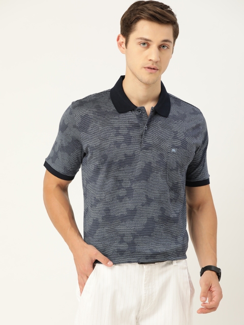

Monte Carlo Men Navy Pure Cotton Self-Design Polo Collar Pure Cotton T-shirt, Navy blue