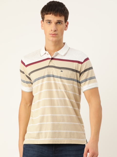 

Monte Carlo Men Beige & White Striped Polo Collar T-shirt