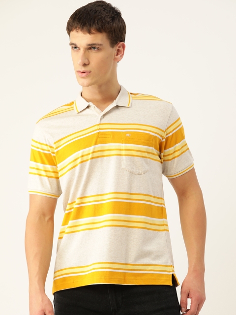 

Monte Carlo Men Grey Melange & Yellow Striped Polo Collar T-shirt