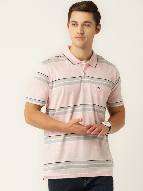 

Monte Carlo Men Pink Pure Cotton Striped Polo Collar Pure Cotton T-shirt