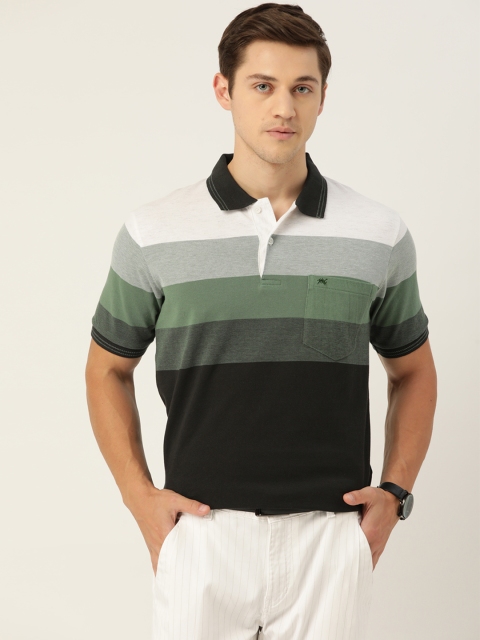 

Monte Carlo Men Green & Off-White Striped Polo Collar T-shirt