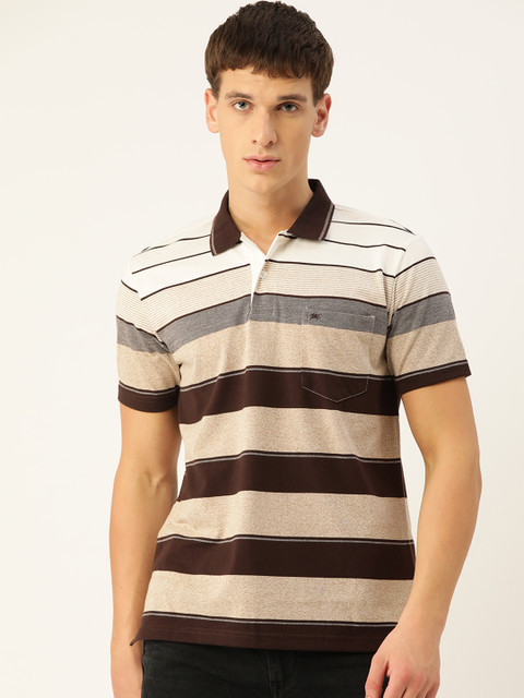 

Monte Carlo Men Beige & Brown Striped Polo Collar T-shirt