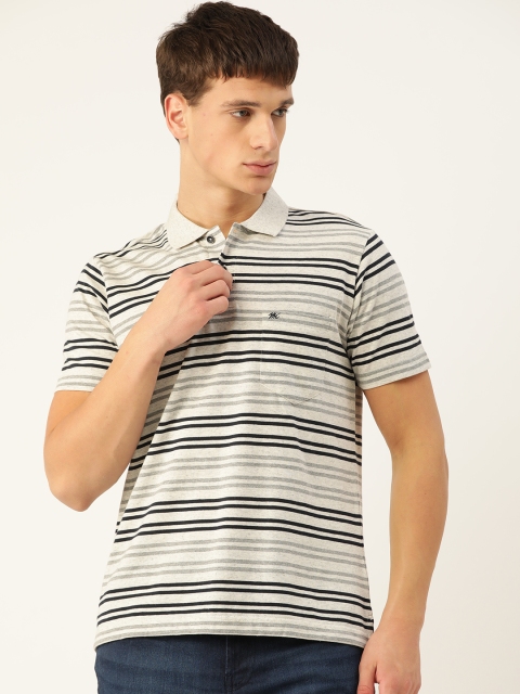 

Monte Carlo Men Grey Melange & Navy Blue Striped Polo Collar T-shirt