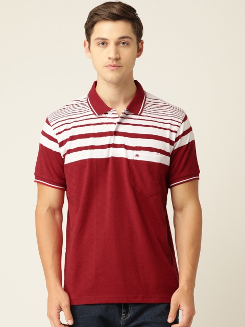 

Monte Carlo Men Maroon & White Striped Polo Collar T-shirt