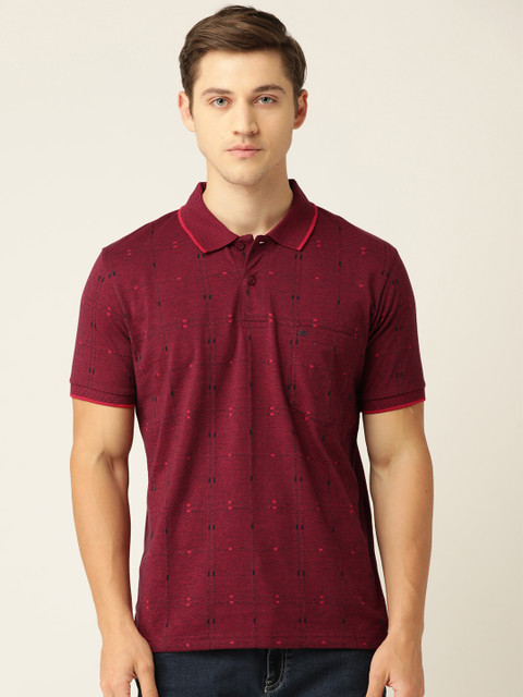 

Monte Carlo Men Maroon Pure Cotton Self-Design Polo Collar T-shirt