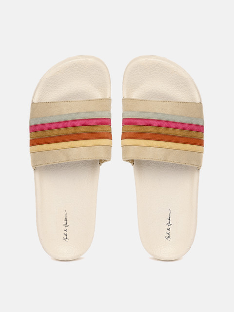 

Mast & Harbour Women Beige & Pink Striped Sliders