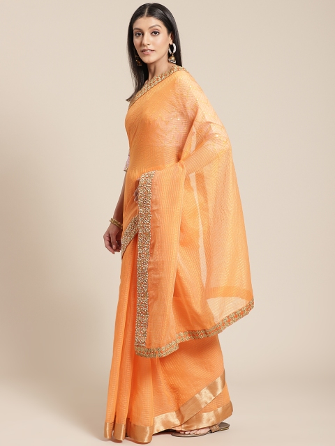 

Chhabra 555 Peach-Coloured & Golden Checked Chanderi Gharchola Saree