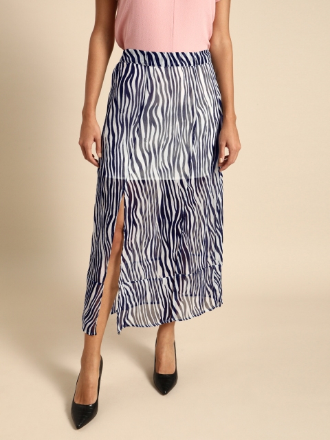 

DODO & MOA Women Blue & White Animal Printed A-Line Skirt with Front Slit