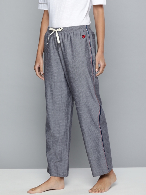 

Chemistry Woman's Navy Blue and White Self Design Lounge Pants