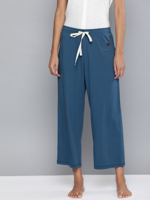 

Chemistry Women Teal Blue Solid Cropped Lounge Pants