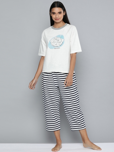 

Chemistry Women White & Black Printed Night suit