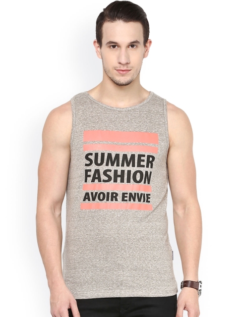 

Avoir Envie Women Grey Melange & Pink Printed Slim Fit Sleeveless T-shirt