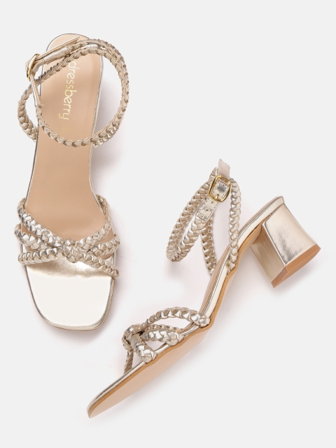

DressBerry Women Gold-Toned Braided Block Heels